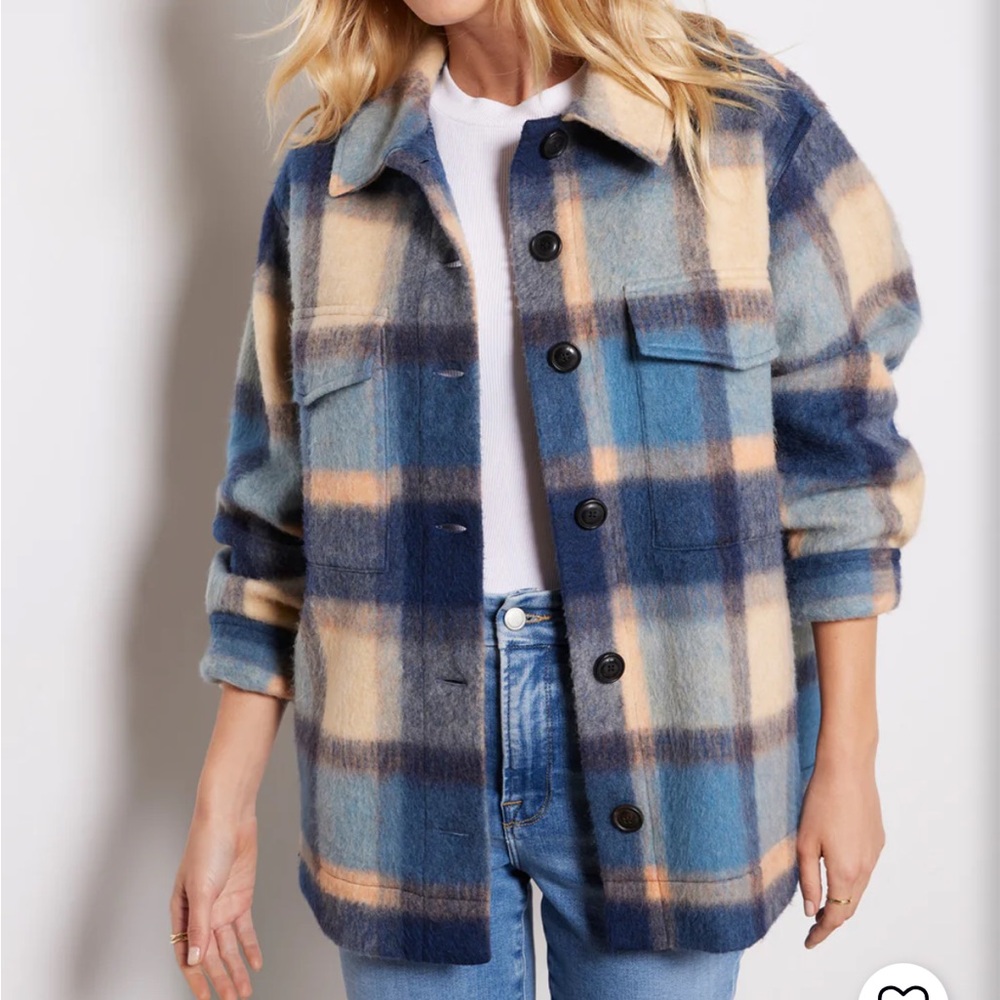 Faherty Blue and Cream Plaid Teddy Jacket